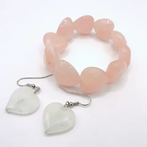 Quartz Heart Bracelet and Earrings New With Gift Pouch