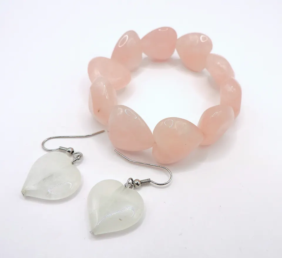 Quartz Heart Bracelet and Earrings New With Gift Pouch