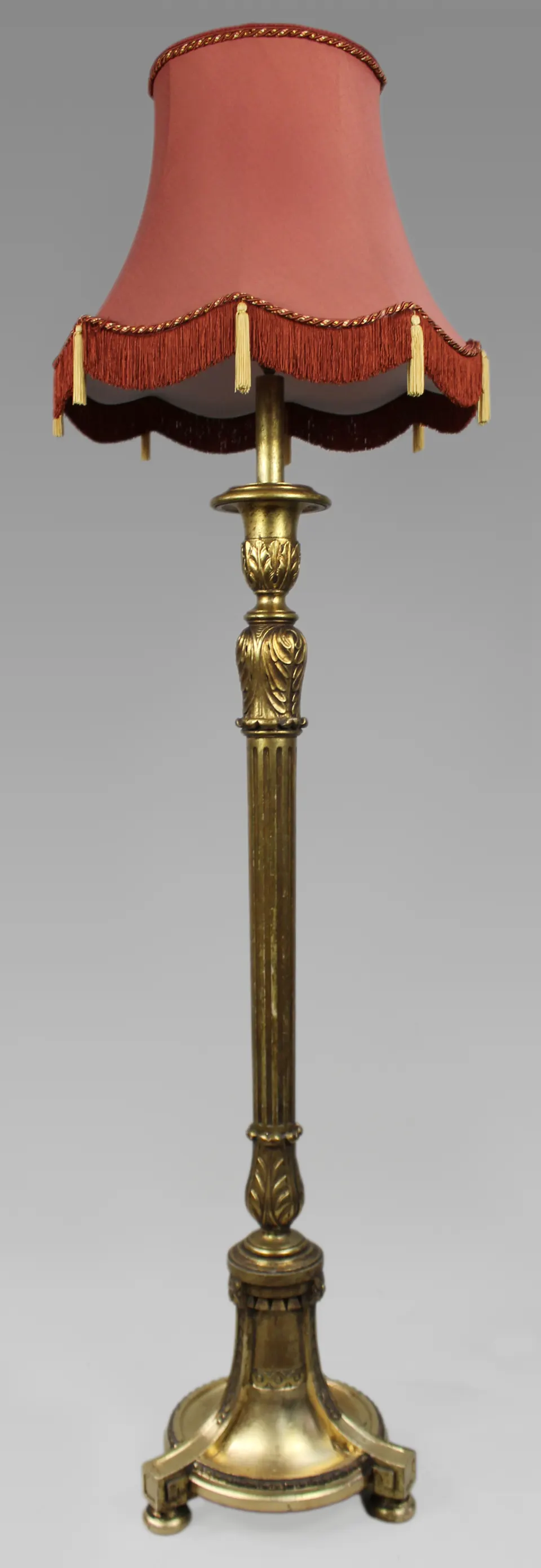 Carved Vintage Giltwood Standard Floor Lamp with Silk Shade
