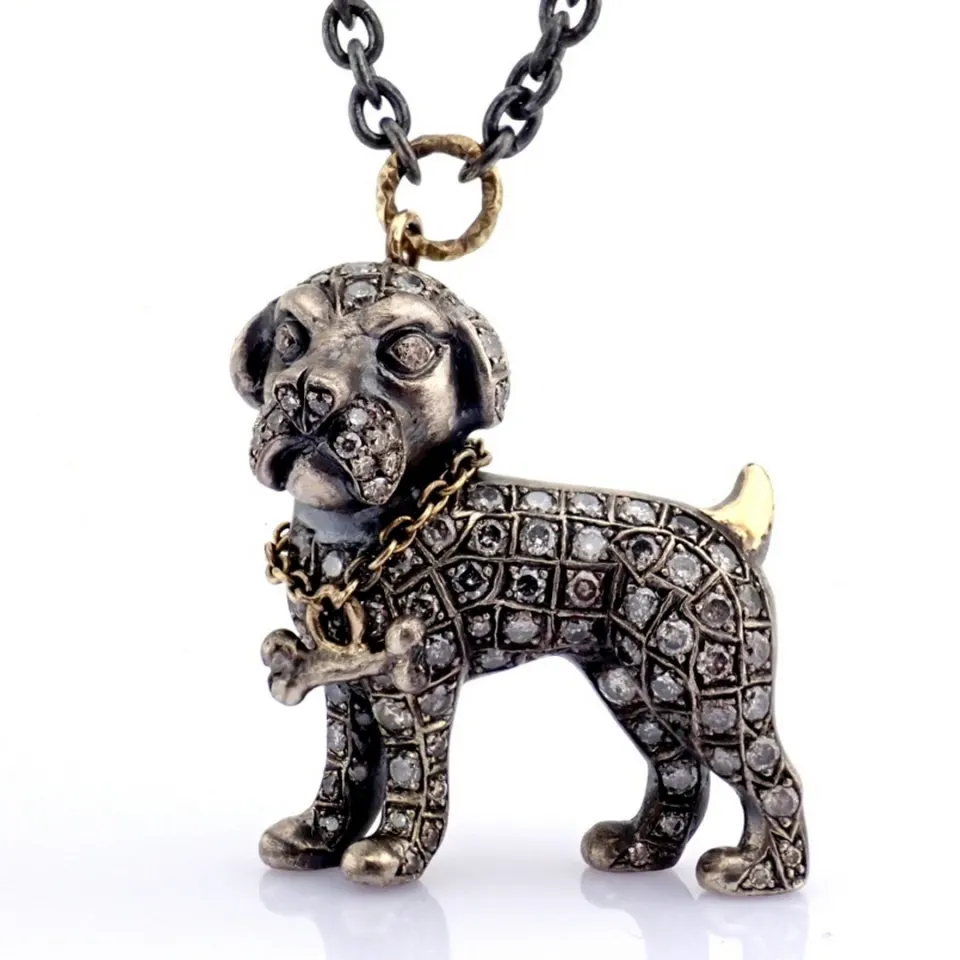 Our Loyal Pawed Friends! Necklace Detailed With Brilliant Diamonds and Gold On Silver