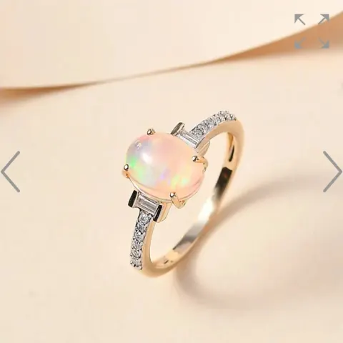 NEW! 9K Yellow Gold Ethiopian Welo Opal and Moissanite Ring