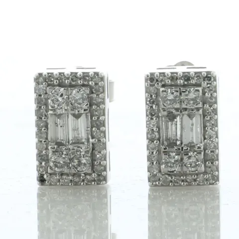 9ct White Gold Emerald Cluster Diamond Stud Earring 0.50 Carats