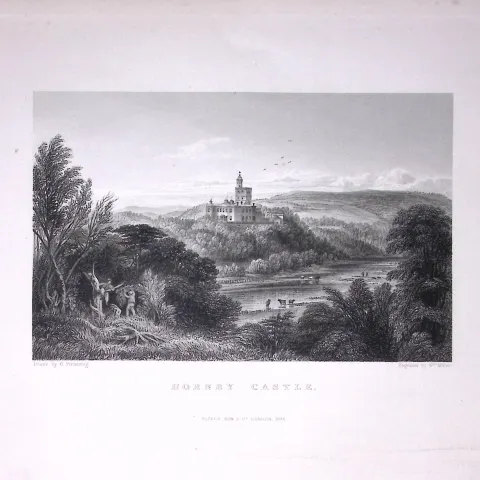 Hornby Castle Lune Valley Lancashire Antique 195 Years-Old Large Steel-Engraving-58