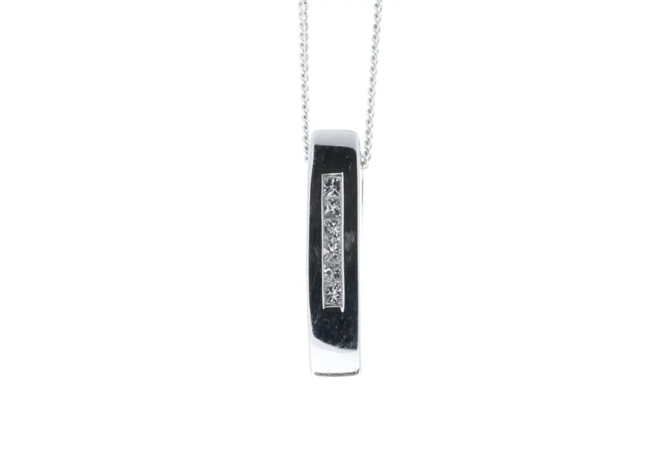 9ct White Gold Fancy Cluster Rectangular Convex Shape Diamond Pendant 0.12