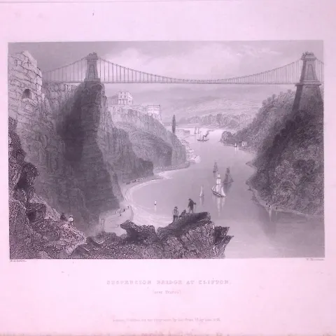 Bristol Suspension Bridge WH Bartlett 1842 Antique Steel Engraving-89