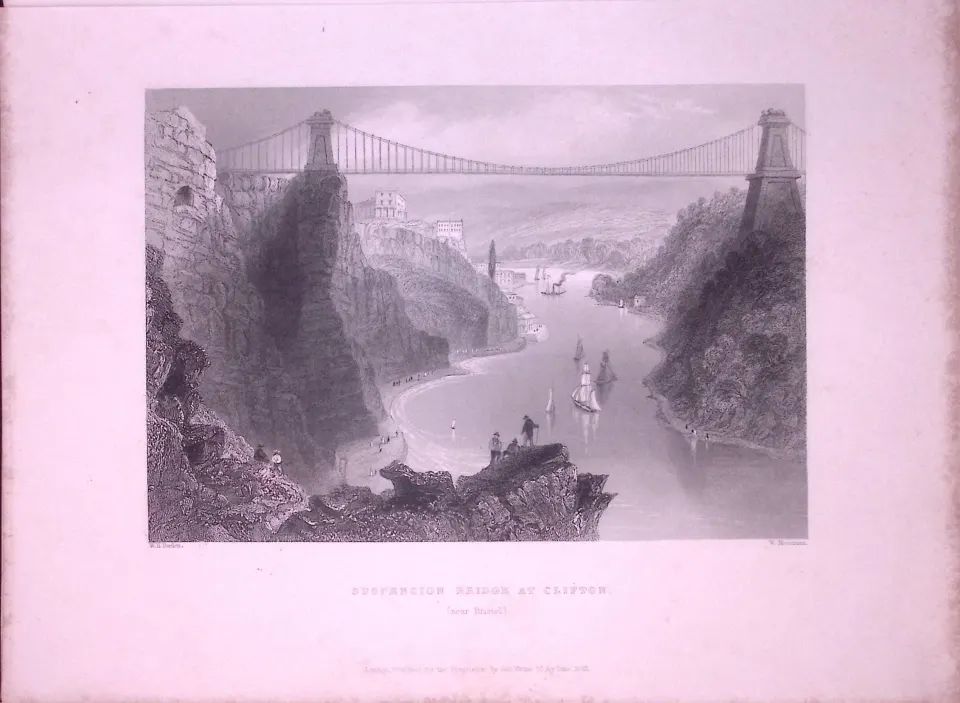 Bristol Suspension Bridge WH Bartlett 1842 Antique Steel Engraving-89