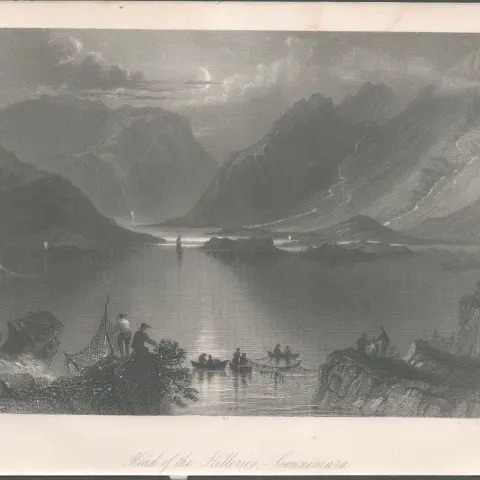 Antique Engraving 1850s Head Of the Killeries Connemara.