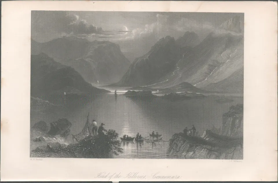 Antique Engraving 1850s Head Of the Killeries Connemara.
