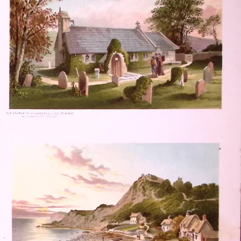 Isle of Wight Steephill Cove & St Lawrence Church Victorian Antique Double Print-59