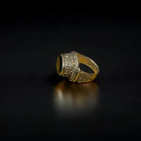 Ottoman black stone white metal ring SIZE S