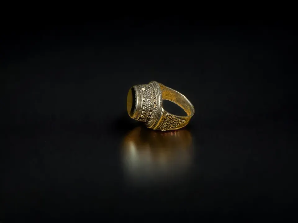 Ottoman Black Stone White Metal Ring Size S