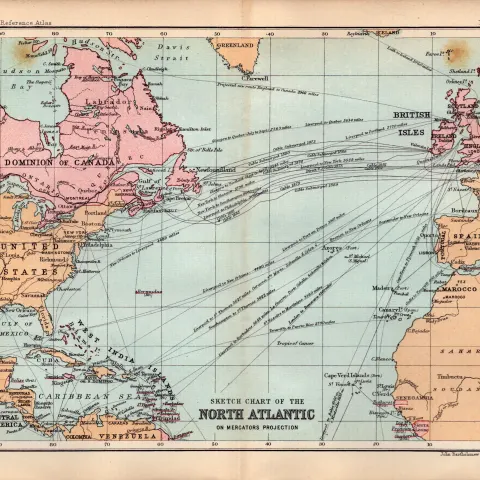 North Atlantic Chart Double Sided Antique 1896 Map.