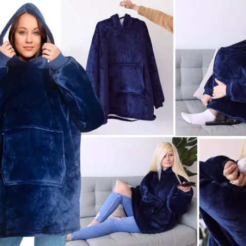 Oversized Ultra-Soft Fleece Snuggle Hoodie - Blue (AQA-00115)