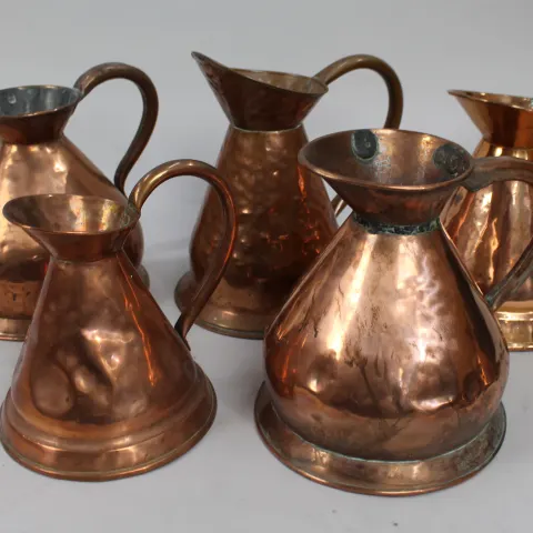 Collection of 5 Antique Copper Haystack Jugs