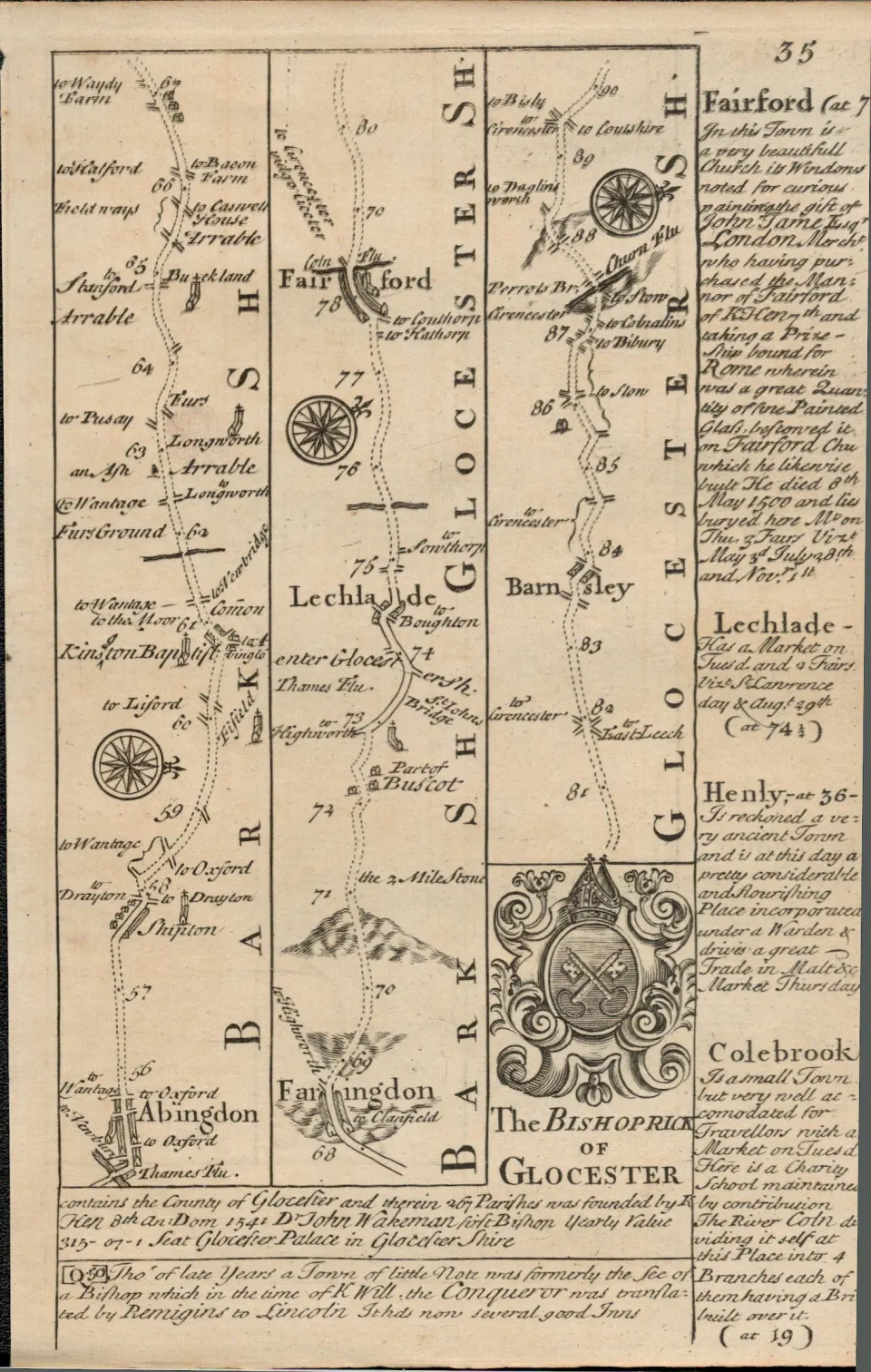 Britannia Depicta E Bowen c1730 Map Gloucester Abingdon Farringdon Monmouth.