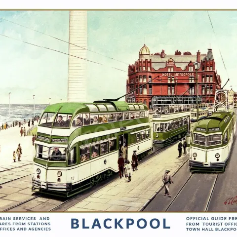 Blackpool Summer Trams On The Prom Vintage Nostalgic Metal Wall Art