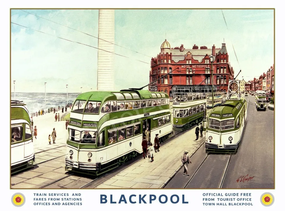 Blackpool Summer Trams On The Prom Vintage Nostalgic Metal Wall Art