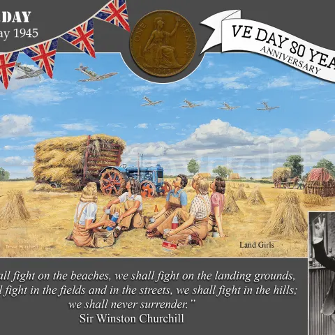 VE Day 80th Anniversary Designed Metal Art Coin Display The Land Army
