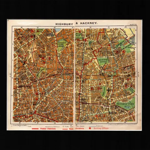 London District Highbury & Hackney Mounted Antique George V Map.
