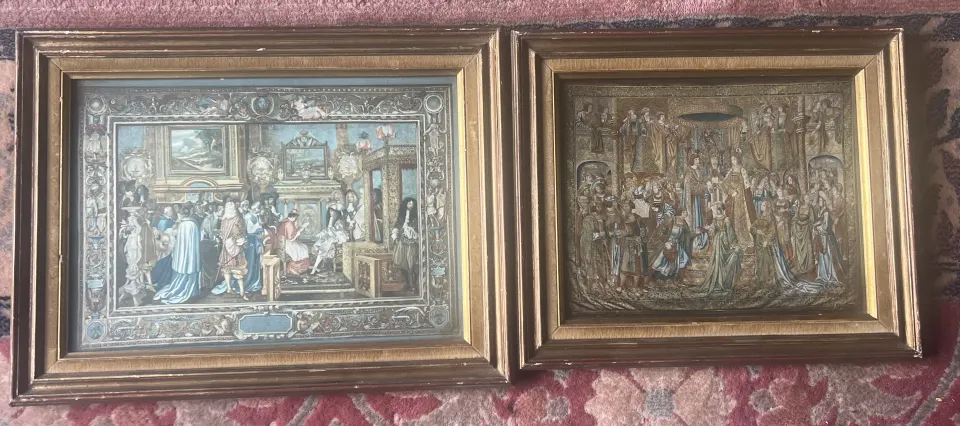 Pair of Gilt framed prints of tapestries