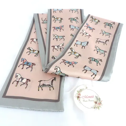 Moneté Paris 100% Silk Equestrian Style Print Scarf 142cm x 14cm 'New'