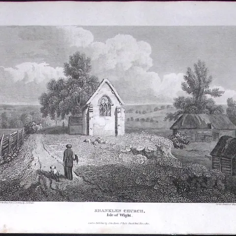 Shanklin Church Isle of Wight Antique 220 Years-Old Georgian Steel-Engraving-223