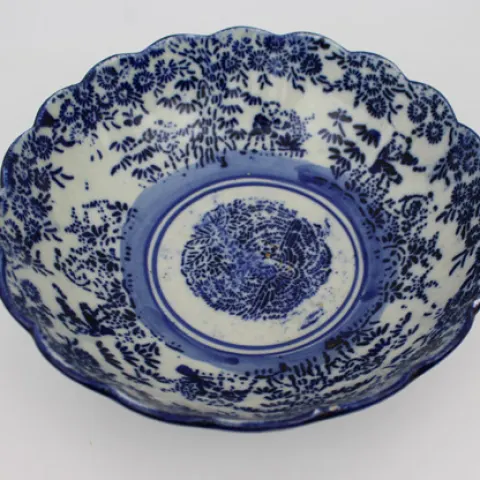 19th Century Blue and White Transferware Bowl – Chinoiserie Style