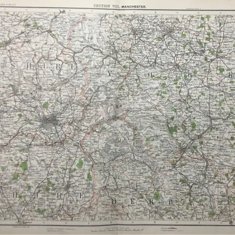 Victorian Antique 1897 Map Manchester Yorkshire High Peak  Etc.