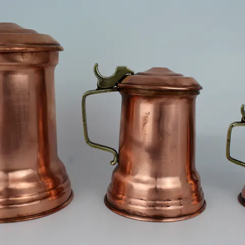 Set of 3 Graduated Antique Copper & Brass Tankards