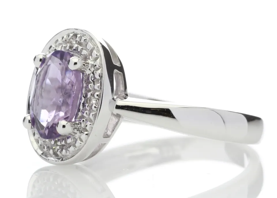 9ct White Gold Cluster Diamond Amethyst Ring (A1.13) 0.02 Carats