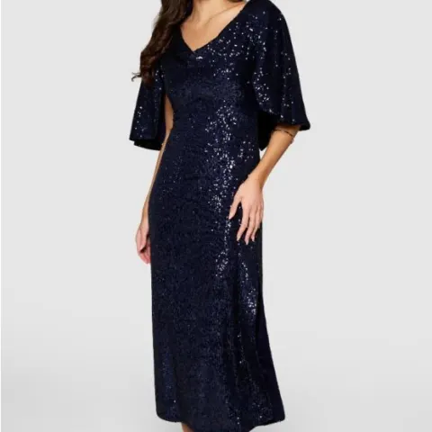 Closet London Sequin Cowl Neck Cape Party Dress Size UK 10 Navy