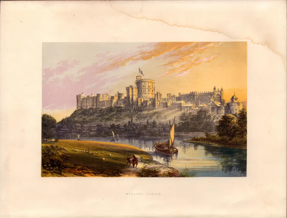 Windsor Castle Berkshire Gilt-Edge Coloured Antique Book Plate.