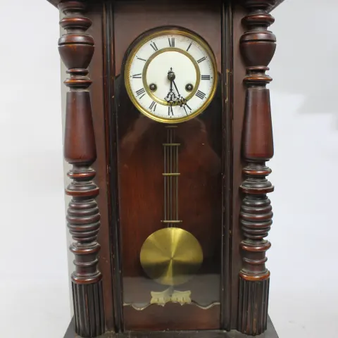 Antique Mahogany Enamel Dial Regulator Wall Clock
