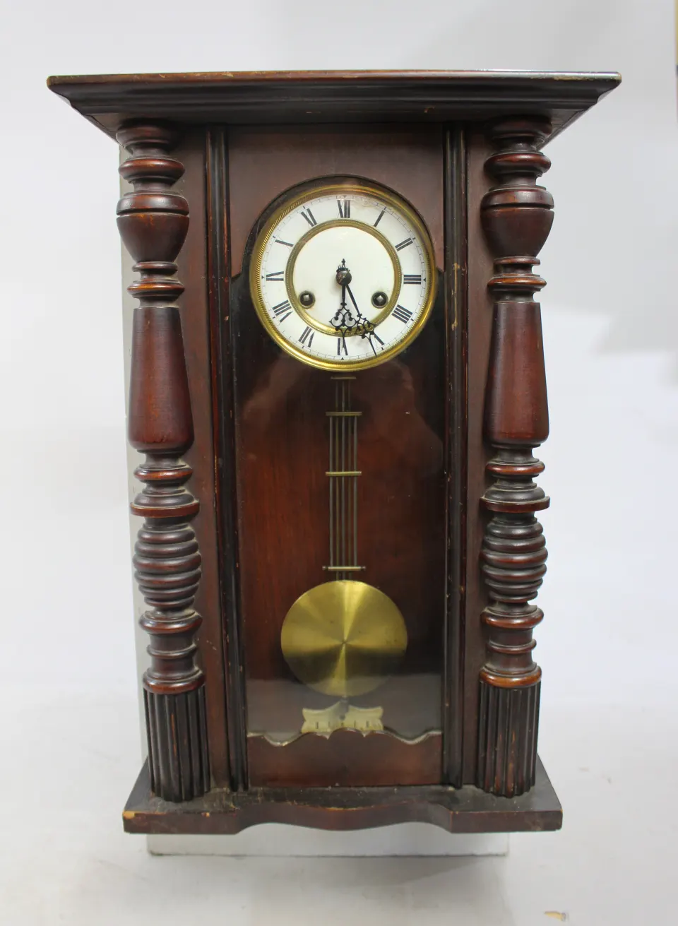 Antique Mahogany Enamel Dial Regulator Wall Clock