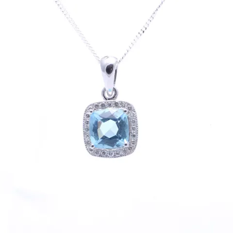 9ct White Gold Blue Topaz And Diamond Pendant 0.12