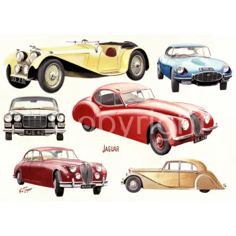 Classic Jaguar 6 Car Montage Large Metal Wall Art