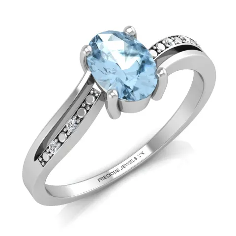 9ct White Gold  Diamond And Blue Topaz Ring (BT1.00) 0.02 Carats