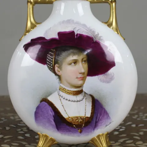 Fine European Hand-Painted & Gilded Moon Flask Vase c.1890