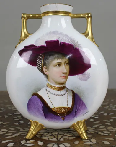 Fine European Hand-Painted & Gilded Moon Flask Vase c.1890
