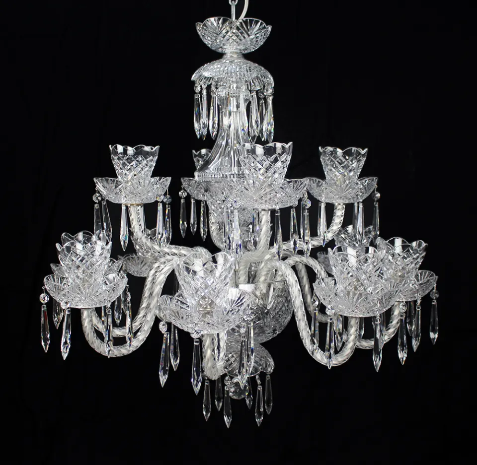 Fine Waterford Cut Glass Crystal Two Tier Chandelier
