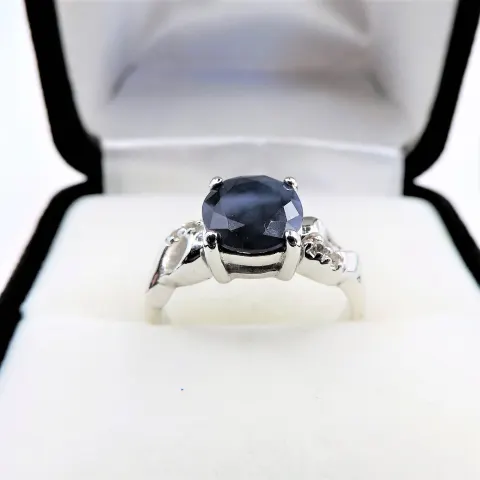 Sterling Silver Sapphire & Diamond Ring New with Gift Pouch