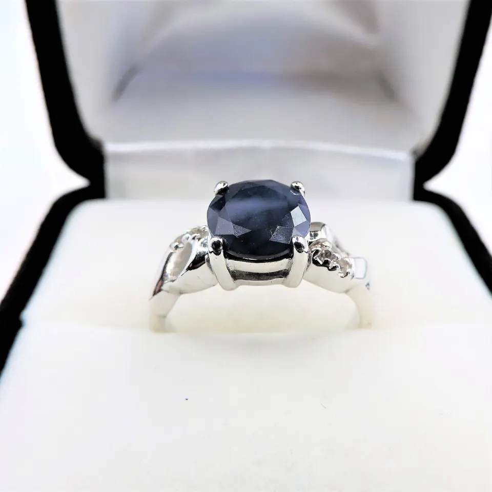Sterling Silver Sapphire & Diamond Ring New with Gift Pouch