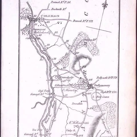 Ireland 245 Years -Old Antique Road Map To Coleraine by Antrim- 20