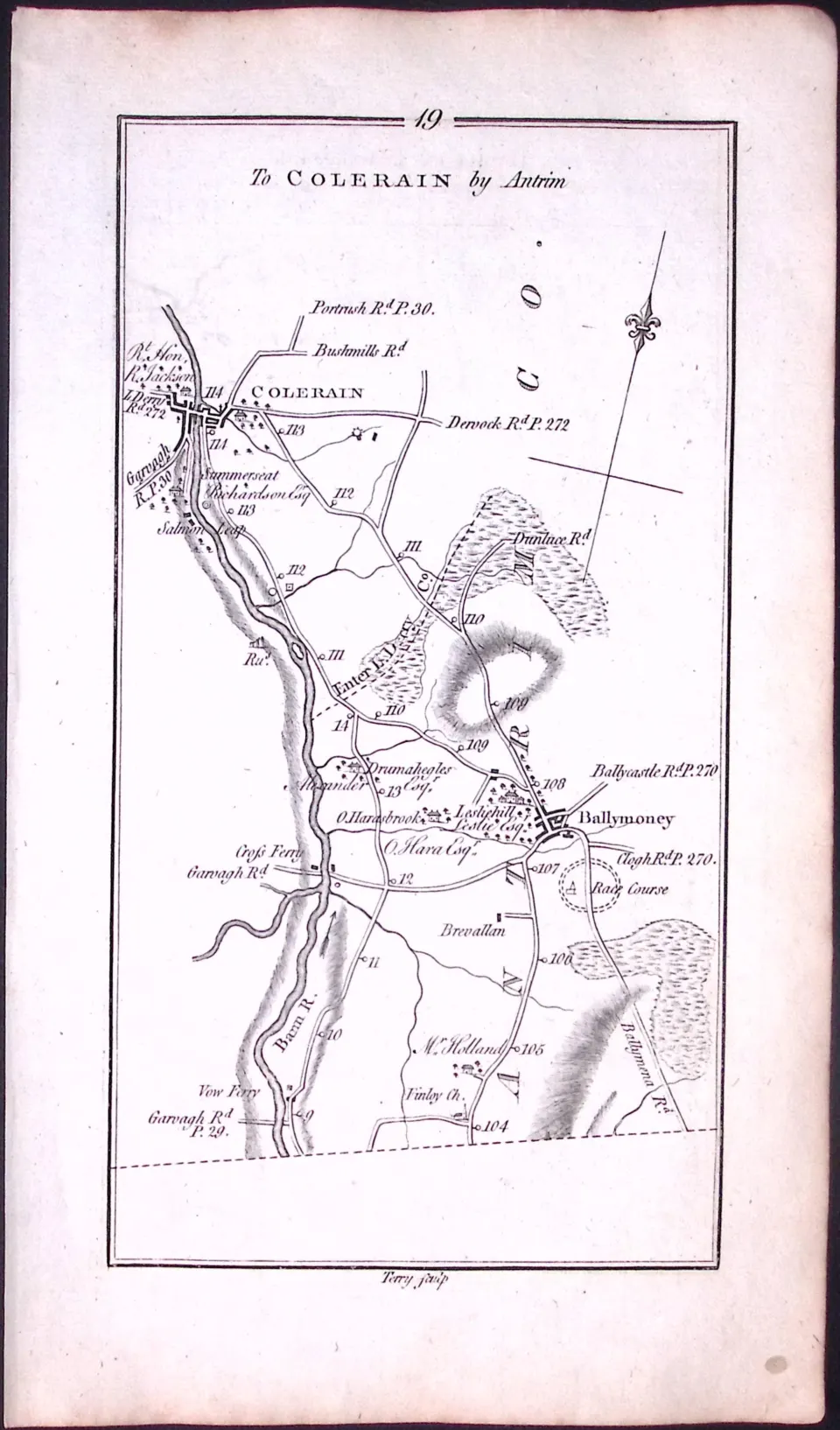 Ireland 245 Years -Old Antique Road Map To Coleraine by Antrim- 20