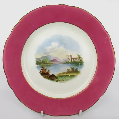Hand Painted Victorian English Cabinet Plate Italianate Landscape
