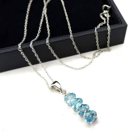 Sterling Silver 2 Carat Topaz Necklace New With Gift Pouch