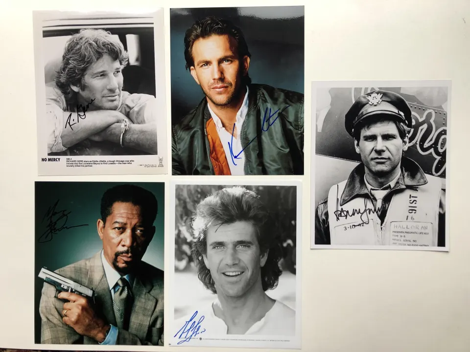 Morgan Freeman, Mel Gibson, Harrison Ford, Kevin Costner & Richard Gere signed studio photos