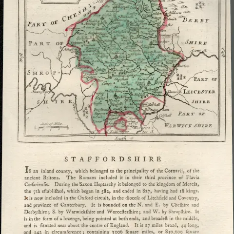 Staffordshire Antique c1783 F Grose Copper Coloured George III Map.