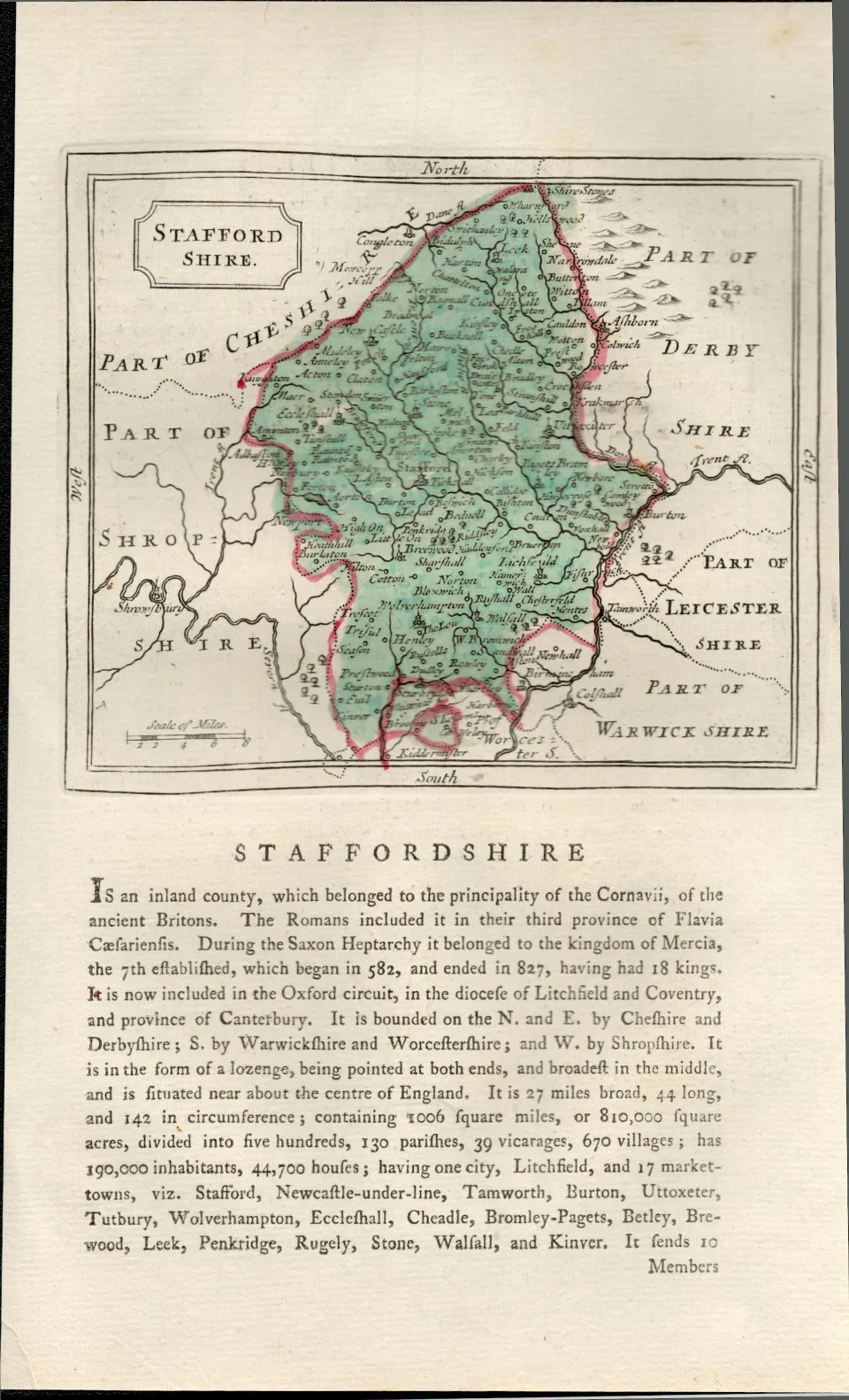Staffordshire Antique c1783 F Grose Copper Coloured George III Map.