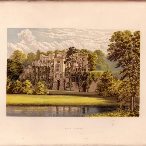 Guys Cliffe Warwick Gilt-Edge Victorian  Coloured Antique Book Plate.